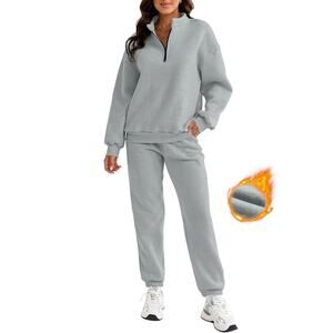 Women's Sweatsuit 2 Piece Fleece Lined Long Sleeve 1/4 Zip Size Medium